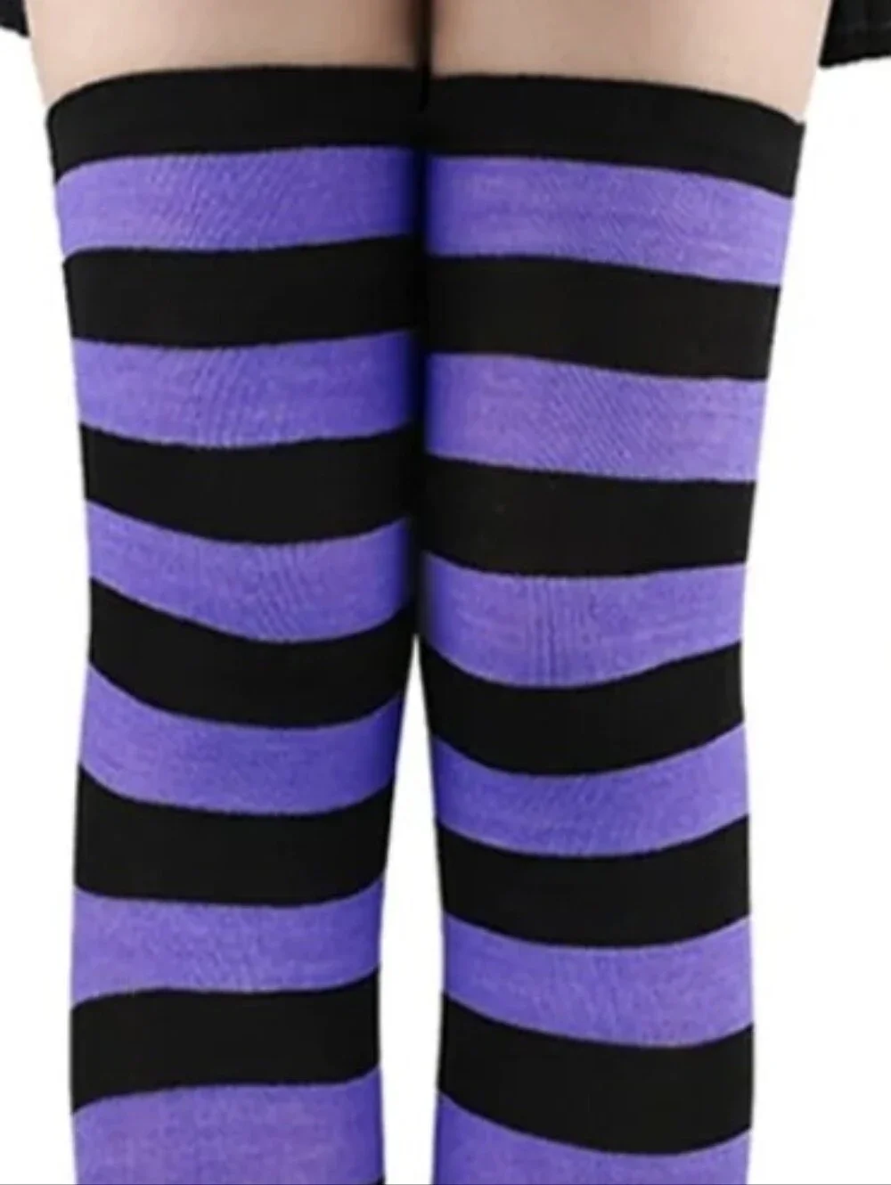 Lavender Purple & Black Wide Striped Thigh-High Socks & Arm Warmers